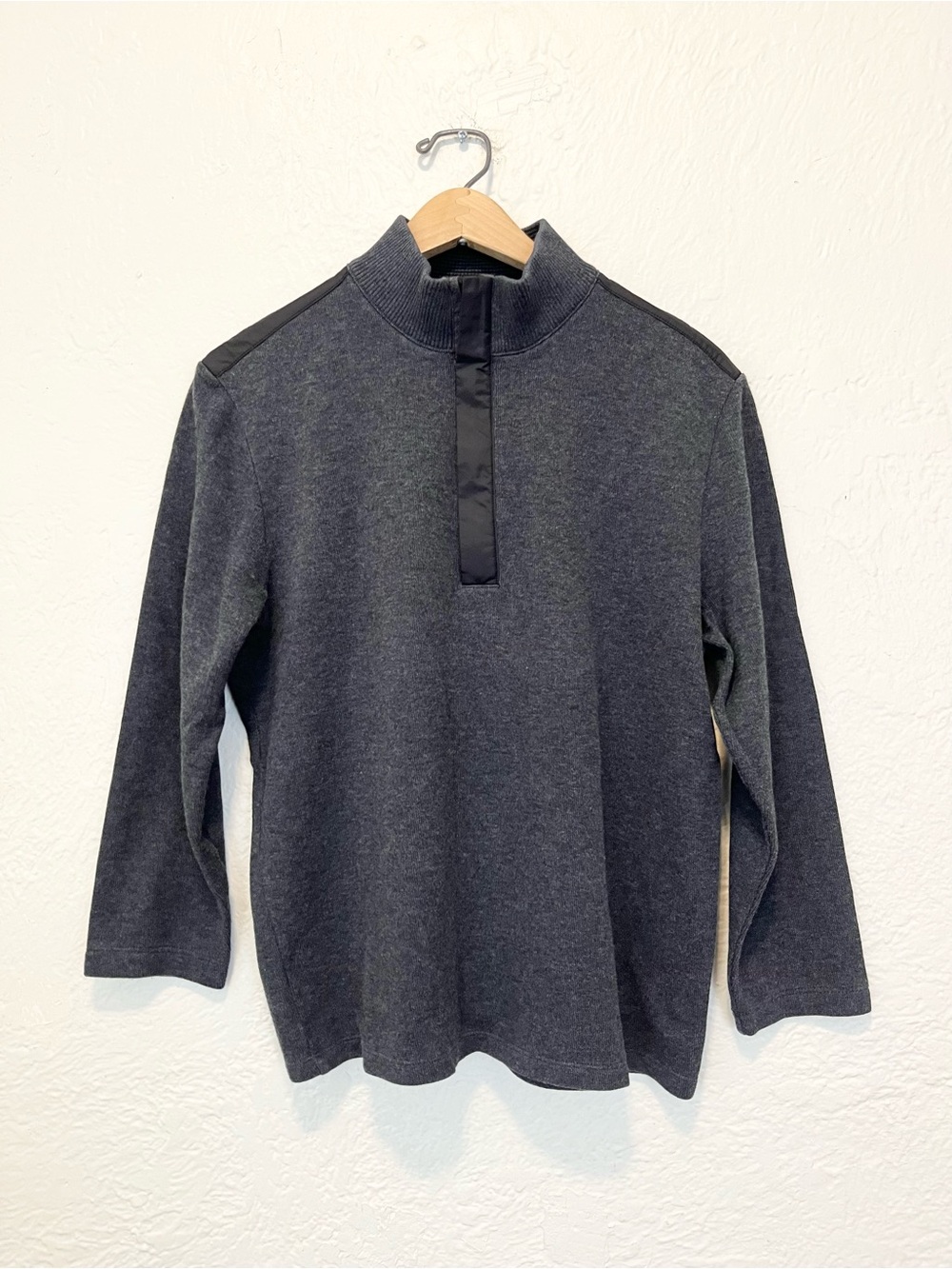 HUGO BOSS Sweater 1/2 Zip Charcoal Gray 3/4 Sleeve Medium M